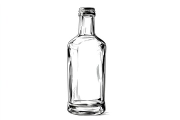 Clear glass bottle standing upright on a white background with a simple, minimalist design and no contents visible