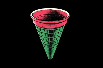 Colorful ice cream cone design featuring bright green and red colors on a black background in a modern artistic style