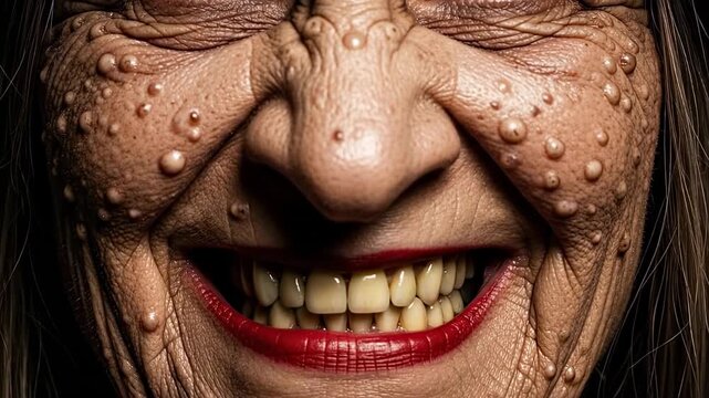 Creepy Witch Smile - A Terrifying Close-Up of Halloween Horror.