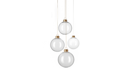 3 christmas ball bauble group glossy transparent glass blank christmas golden hanging from top upright 3D CAD rendering