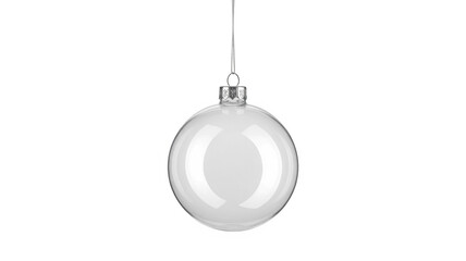 christmas ball bauble glossy transparent glass blank christmas silver hanging from top upright 3D rendering
