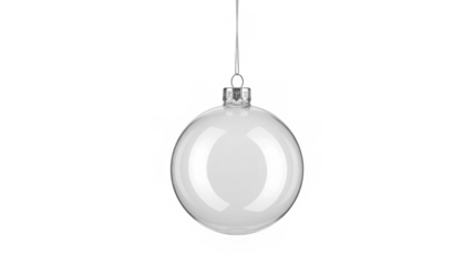 christmas ball bauble glossy transparent glass blank christmas silver hanging from top upright 3D rendering