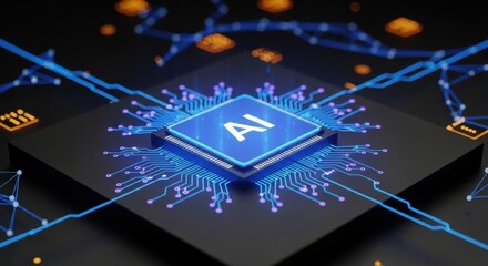 Artificial intelligence central processing unit concept with glowing digital connections