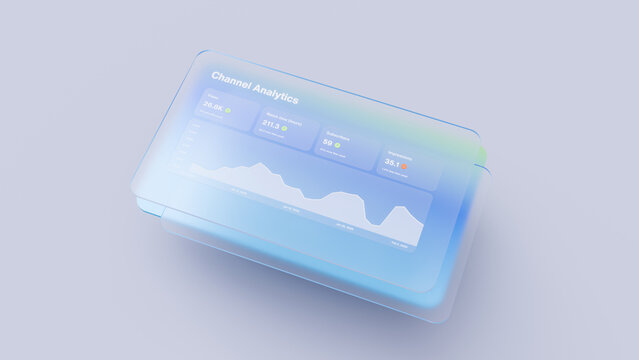 Blue Transparent 3D Channel Analytics Dashboard