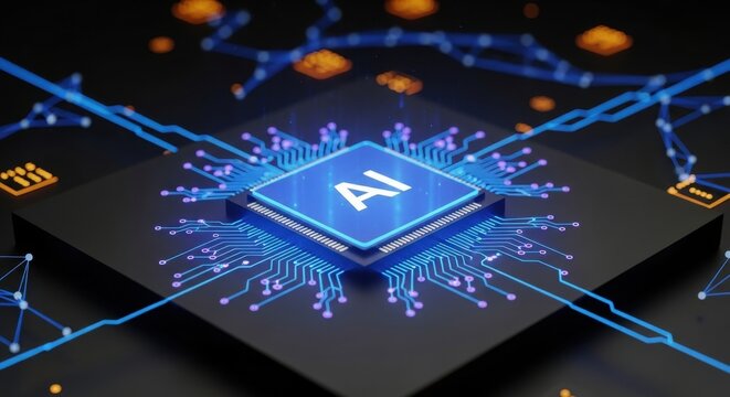 Artificial intelligence central processing unit concept with glowing digital connections