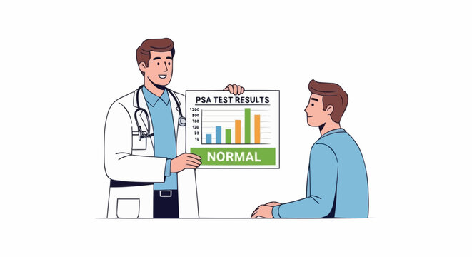 A doctor showing normal PSA test results to a patient