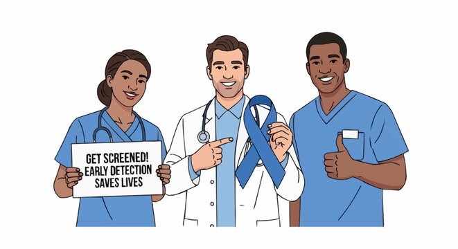 Three medical professionals advocating for early detection and healthcare awareness