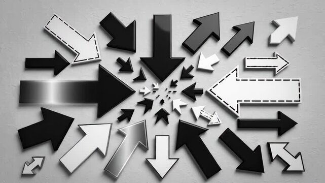 Conflicting Directions Arrows - This video features a collection of arrows pointing in different directions on a textured background.