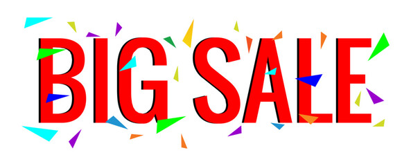 Red big sale announcement with colorful confetti on a white background promoting discounts and special offers for retail and online shopping