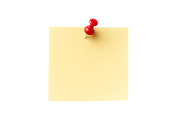 Blank yellow sticky note with a red pushpin. Empty memo paper for reminders and messagesBlank yellow sticky note with a red pushpin. Empty memo paper for reminders and messages