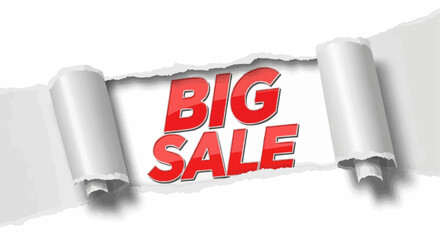 Big Sale text revealed behind ripped paper, advertising a sale