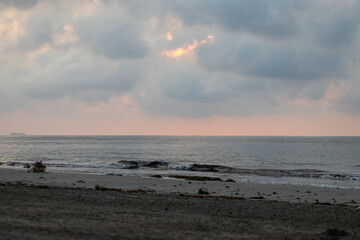 Deserted beach landscape at dawn.
