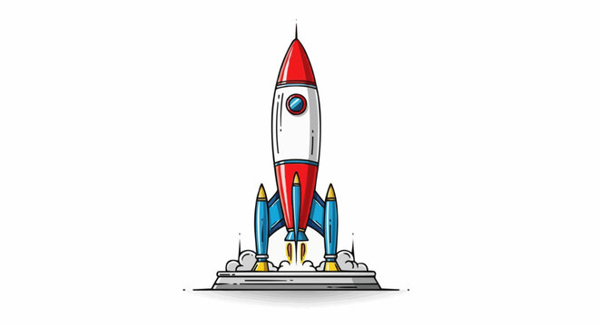 A cartoon rocket ship ready to launch, ascending into the unknown with determination and speed