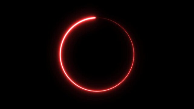 Bright Red Circle glowing neon ring sign on a dark black space background vector illustration with alpha channel, 4k animation video and transparent background
