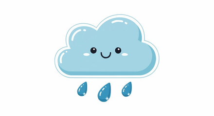 Obraz premium A cute cartoon illustration of a smiling cloud with raindrops falling