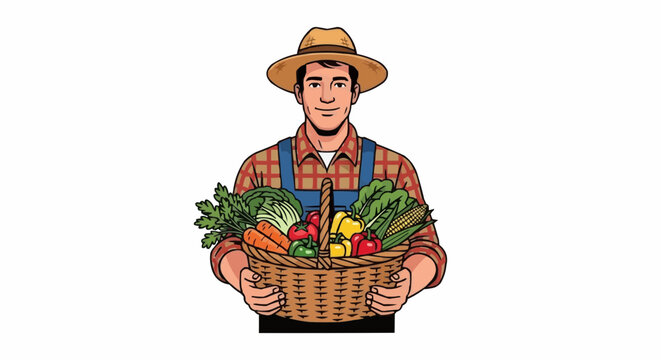 Farmer with basket of fresh harvest.