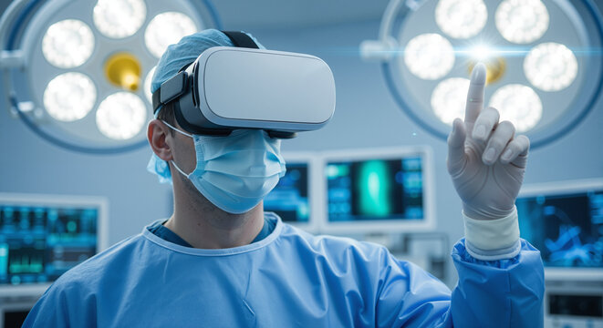 Medical VR: Surgeon using virtual reality in operating room. - Powered by Adobe