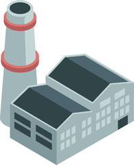Industrial factory building with tall chimney, modern manufacturing plant illustration, power production facility, industry construction, energy plant icon, 3D design
