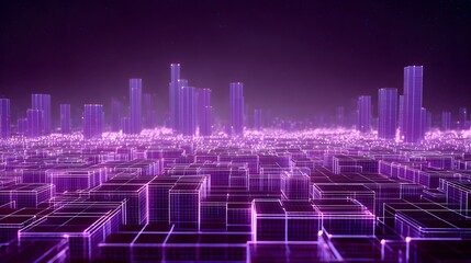 Illuminated wireframe metropolis stretches toward a dark, starry horizon