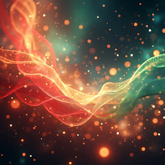 Colorful Abstract Energy Waves Background with Glowing Light Particles.