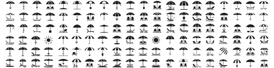 set of Beach umbrella solid icon, summer concept, parasol sign, sun umbrella icon. Vector Black silhouettes. with white background © Mofazzelh