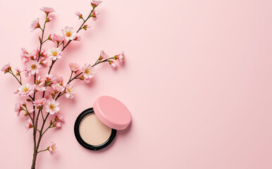 Delicate pink blossoms and makeup compact flowers branch