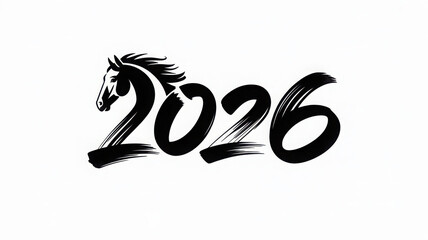 2026 Year of the Horse Black Brush Script Vector
