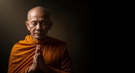 Serene Buddhist Monk in Meditation with Hands in Prayer Position
