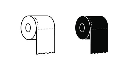 Toilet paper roll icon set in line art and solid glyph styles for bathroom hygiene