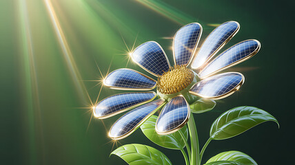 3D Digital Flower Symbolizing the Fusion of Nature and Technology Innovation,eco-friendly technology,Technology organic nature design,flower symbolizing connection between AI and nature,Ai
