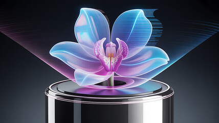 3D Digital Flower Symbolizing the Fusion of Nature and Technology Innovation,eco-friendly technology,Technology organic nature design,flower symbolizing connection between AI and nature,Ai