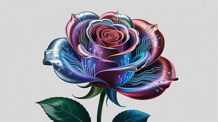 3D Digital Flower Symbolizing the Fusion of Nature and Technology Innovation,eco-friendly technology,Technology organic nature design,flower symbolizing connection between AI and nature,Ai