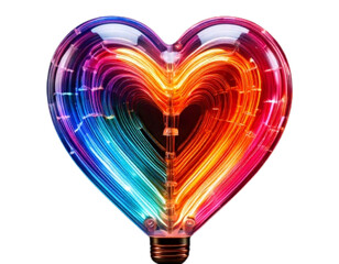 Firefly Heart-Shaped LED Lamp with Multicolor Glow, Front Studio View, Isolated on Transparent Backg  