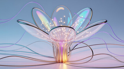 3D Digital Flower Symbolizing the Fusion of Nature and Technology Innovation,eco-friendly technology,Technology organic nature design,flower symbolizing connection between AI and nature,Ai