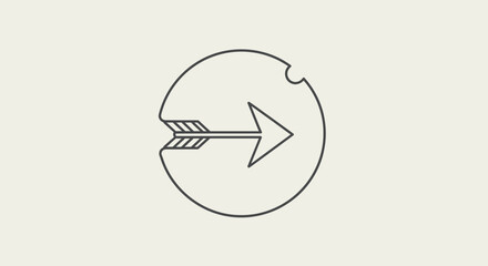 A minimalist line art illustration of an arrow pointing right, partially enclosed within an incomplete circle, set against a light background.