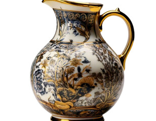 Firefly Antique Japanese Porcelain Pitcher in Kutani Mokubei Style, Front Studio View, Isolated on T