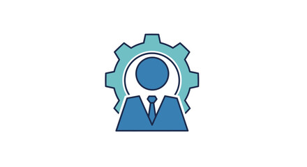 Icon of a business professional or manager with a large gear symbolizing industry and operations.