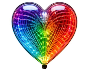  Firefly Heart-Shaped LED Lamp with Multicolor Glow, Front Studio View, Isolated on Transparent Backg 