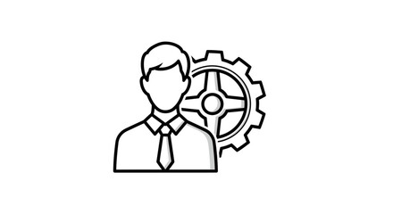 Line art icon of a professional manager or engineer with a gear symbol.