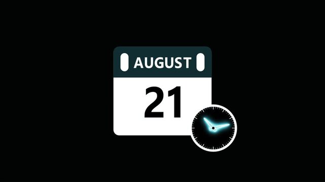 21 August banner animation with neon clock