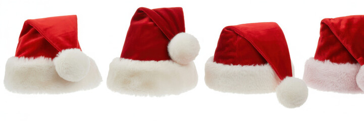 set collection of red santa claus christmas hat seasonal design pattern isolated white background
