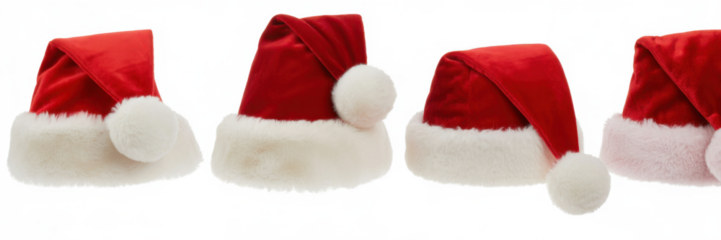 set collection of red santa claus christmas hat seasonal design pattern isolated white background
