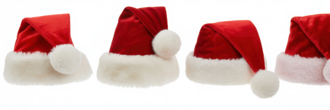 set collection of red santa claus christmas hat seasonal design pattern isolated white background
