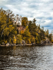 Vyborg, Leningrad region, Russia - 03.10.2025. Chapel on Ludwigstein Island in Monrepo Park