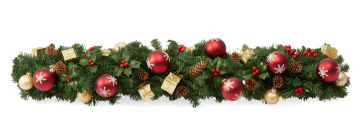 Fototapeta premium Christmas decorations with tree branches and baubles isolated on white background 