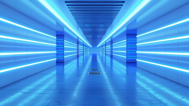 Blinking server rack leds in data center corridor with cable trays, raised tiles, and vents