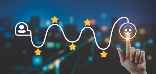 Customer journey map with stars and happy face icon