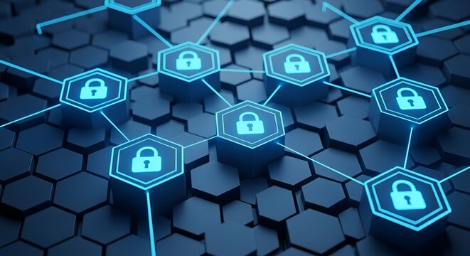 Digital Cybersecurity Network Of Locks In Hexagonal Grid Illustrating Data Protection

 - Powered by Adobe