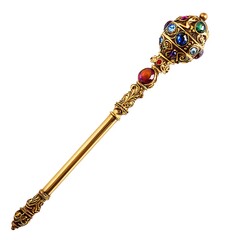 Royal Scepter of Authority: A resplendent scepter, shimmering with gold and adorned with precious gemstones, symbolizes regal power and the grandeur of royal heritage.