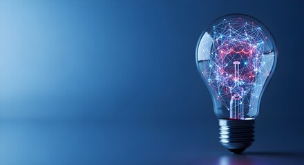 Illuminated light bulb filled with intricate glowing electronic circuits and wires symbolizing innovation and technology